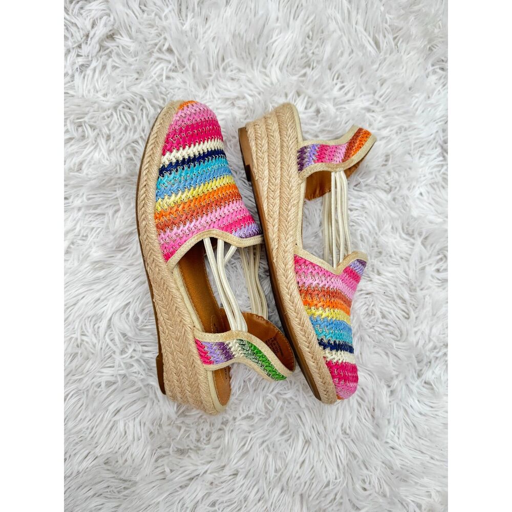Comfortview Colorful Raffia Striped Espadrille Wedge Slingback Sandals Sz 8-8.5